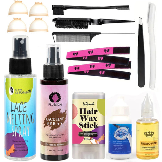 16Pcs Lace Wig Glue Kit with Lace Tint Melting Spray for Women Wigs Hair Wax Stick Lace Glue Glue Remover Tool Set