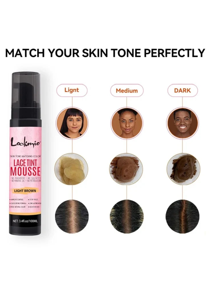 Natural Lace Tint Spray Dyed Foam Mousse for Women 100ML Wigs Mesh Skin-fitting Invisible Colorant Cosplay Wig Dye Mist