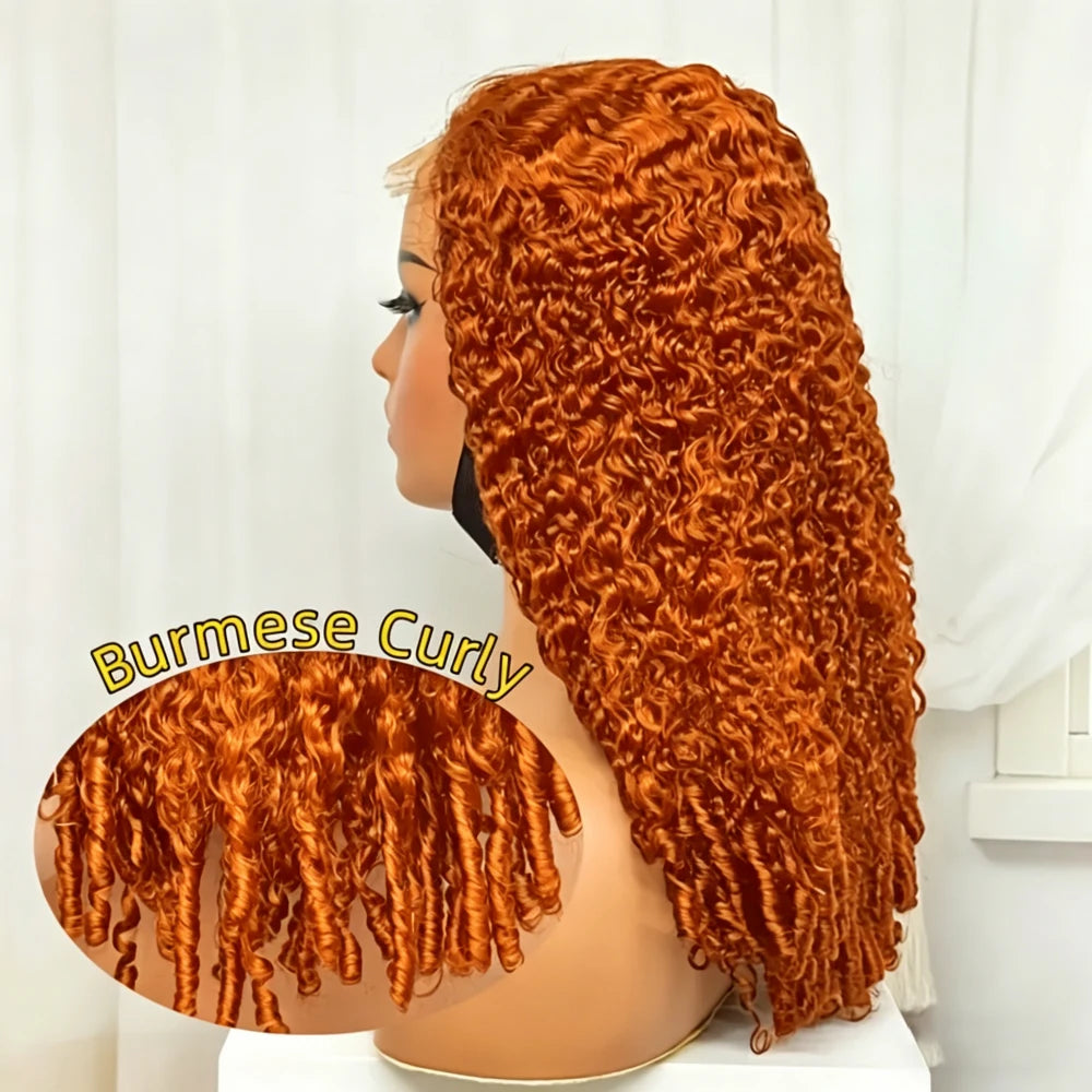Ginger Orange Burmese Curly Human Hair Wig Pre Plucked 13x6 Hd Lace Front Human Hair Wig #350 Colored Wig Human Hair 200 Density