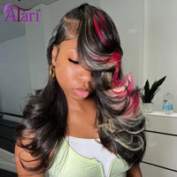 Half Black and Half Highlight Pink Blonde Lace Front Human Hair Wigs 13x6 13x4 Lace Frontal Body Wave Brazilian Wig Pre Plucked