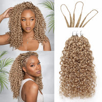14A Honey Blonde Small Spirals Kinky Curly Feather Crochet Human Hair Knotless Invisible Pre Separated Crochet Hair Extensions
