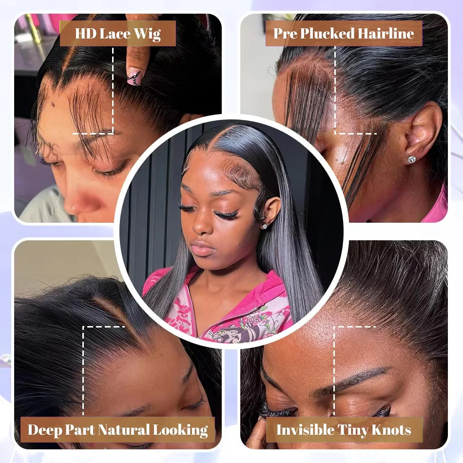 Bone Straight 13x6 HD Lace Frontal Wig 5x5 Closure Glueless Wig 100% Human Hair 30 40 Inch 13x4 Transparent Lace Pre Plucked Wig