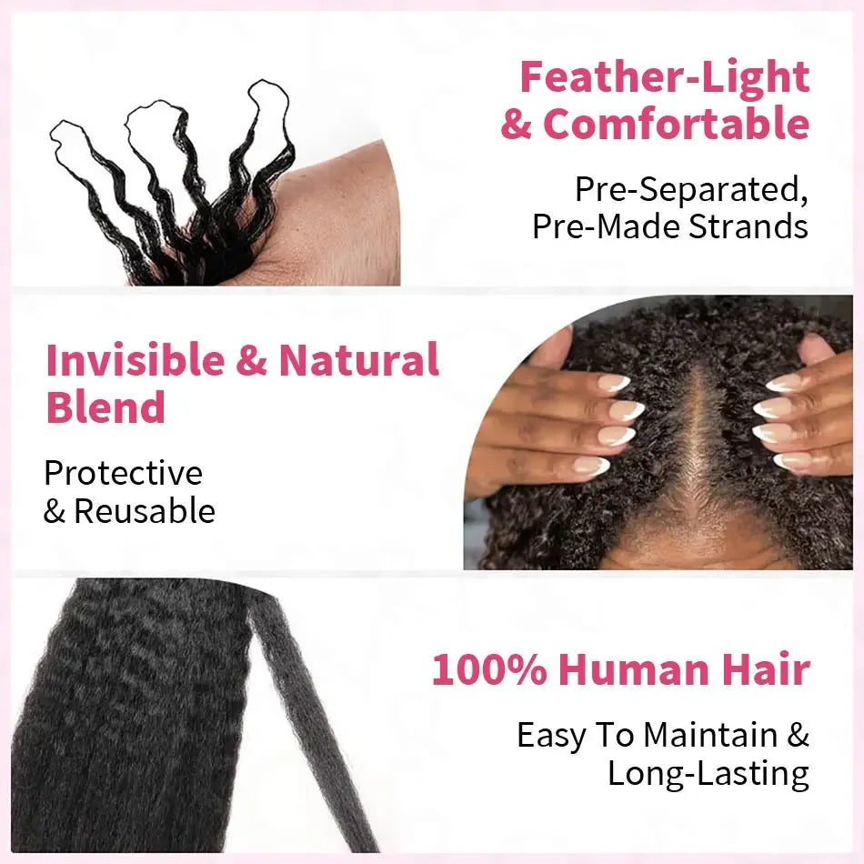 Kinky Straight Crochet Human Hair Pre Looped Feather Real Human Hair Extensions Reusable Invisible Pre-Separated Knotless