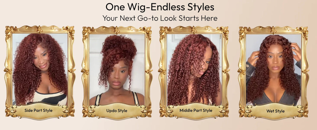 UNice 7x5 Bye-Bye Knots Reddish Brown Curly Human Hair Wig With Drawstring Pre Cut Pre Bleached Glueless Wigs