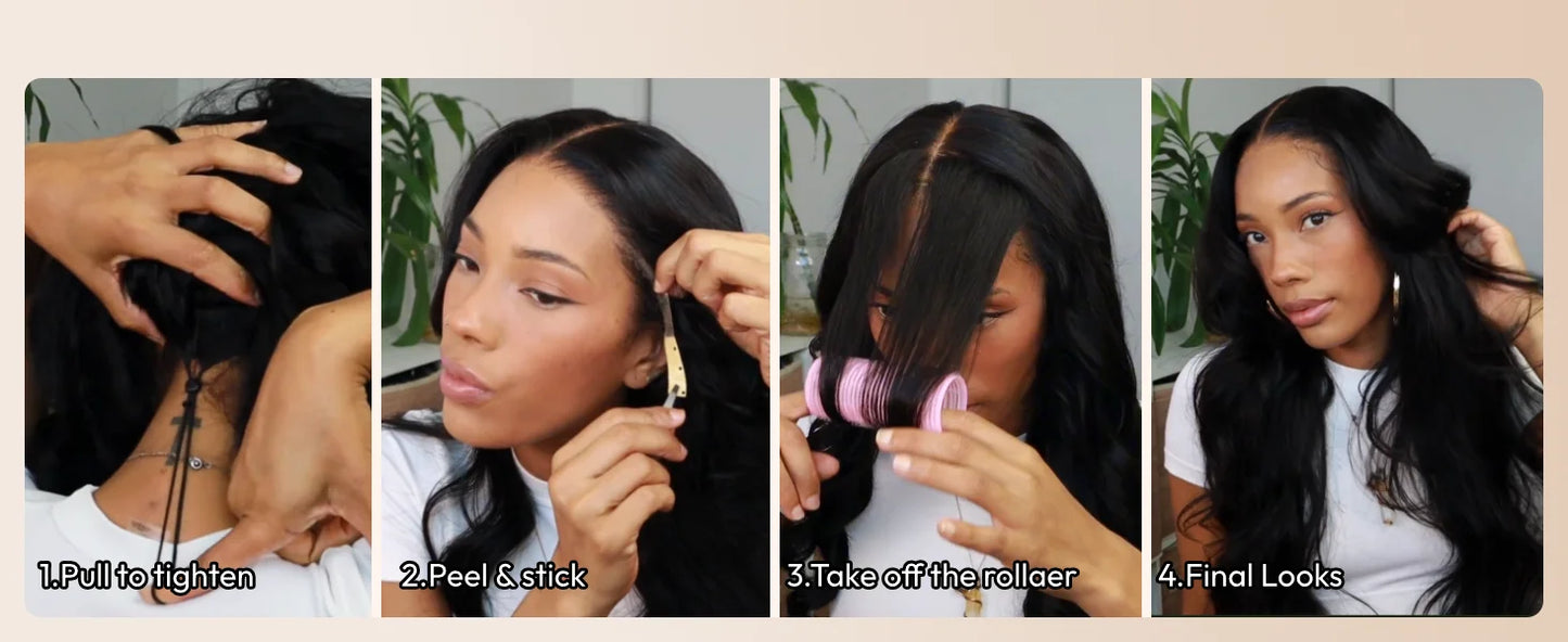 UNice 13x4 HD Real Scalp™ Wig Pull And Go Drawstring Loose Wave Human Hair Wig With Face Framing Curtain Bangs