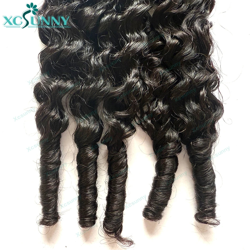 Feather Crochet Human Hair Extensions Curly Water Wave Knotless Pre-Separated Feather Crochet Human Hair With Tight Curly Ends