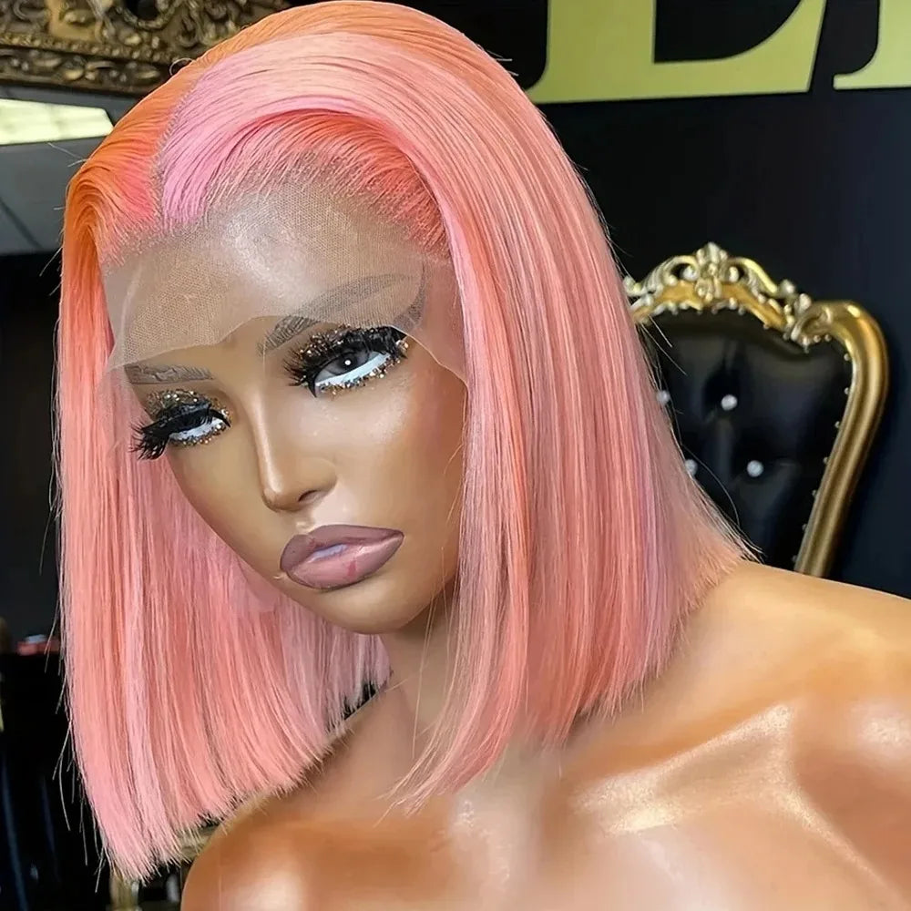 Colored Short Bob Wig Lace Front Wig Grey Pink Straight Human Hair Lace Front Wigs Dark Mint Green13x4 HD Lace Frontal Wigs