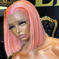 Colored Short Bob Wig Lace Front Wig Grey Pink Straight Human Hair Lace Front Wigs Dark Mint Green13x4 HD Lace Frontal Wigs