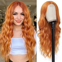 Synthetic Long Lace Wavy Wig for Women 26 Inch Middle Part Curly Natural Looking Heat Resistant Fiber for Daily Party Christmas