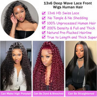 40 Inch Curly Lace Front Wig Water Wave 13X6 Hd Lace Frontal Wig Deep Wave Human Hair Wig 250 Density Preplucked Brazilian Hair
