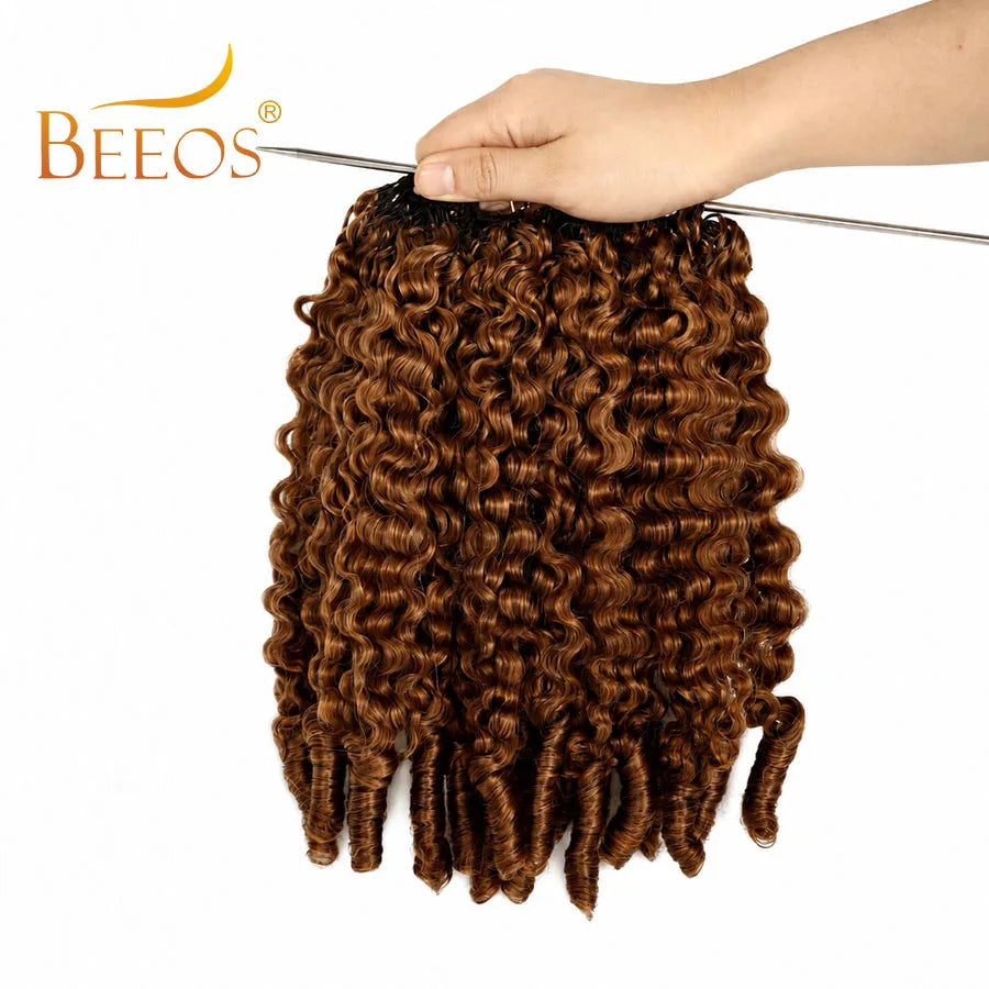 Burmese Curly #30 Brown Crochet Human Hair Lightweight Knotless Feather Extensions Pre Separated Curly Hair Bundles For Women