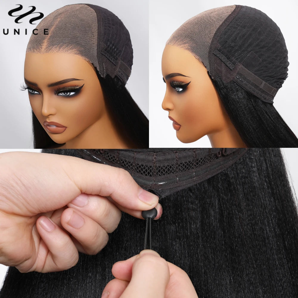 UNice 7x5 Bye-Bye Knots Reddish Brown Curly Human Hair Wig With Drawstring Pre Cut Pre Bleached Glueless Wigs