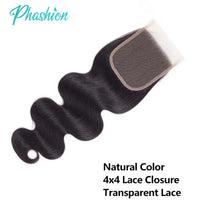 Phashion Ear to Ear 13X4 Lace Frontal Straight 4x4 5X5 Closure Only Body Wave Pre Plucked Swiss Transparent 100% Remy Human Hair