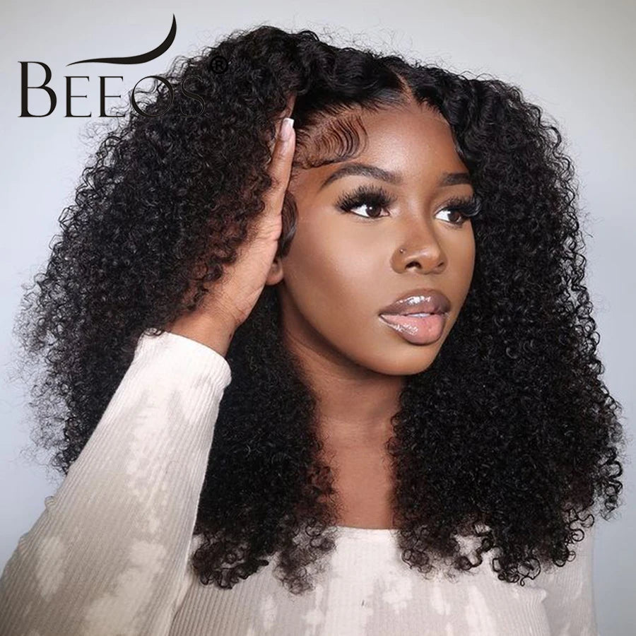 BEEOS Jerry Curly Glueless 250% Skinlike 13x6 HD Lace Front Human Hair Wigs Preplucked 5x5 HD Transparent Lace Wigs For Women