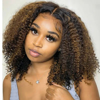 10A 6x5 Glueless Lace Wigs Colored Human Hair Wigs Ready To Wear And Go Short Kinky Curly Ombre Brown Highlights Blonde Wigs