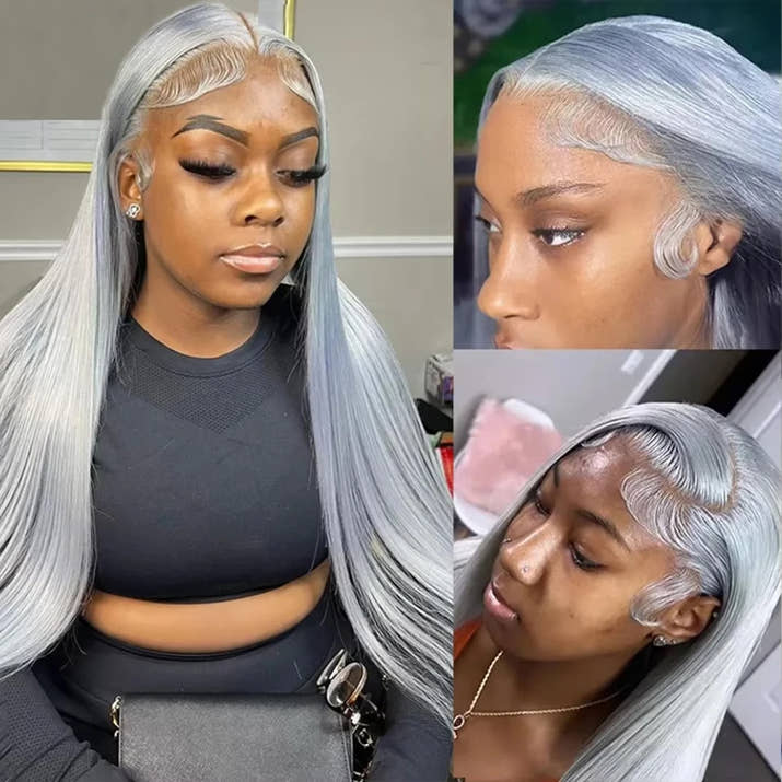 40 Inch 13x6 HD Silver Grey Colored Straight Lace Front Wigs Human Hair Brazilian 13x4 Lace Frontal Wigs For Women 250% Density