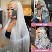 40 Inch 13x6 HD Silver Grey Colored Straight Lace Front Wigs Human Hair Brazilian 13x4 Lace Frontal Wigs For Women 250% Density