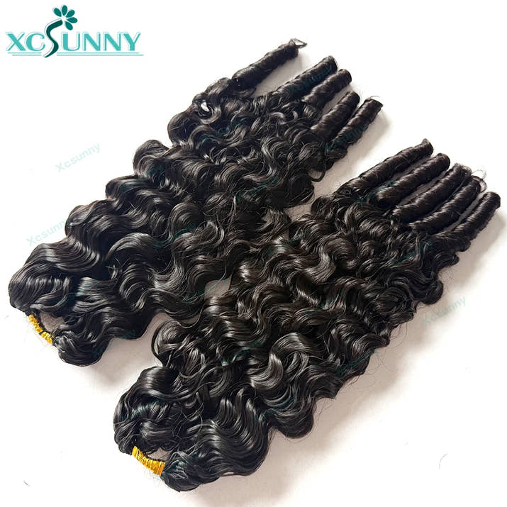 Feather Crochet Human Hair Extensions Curly Water Wave Knotless Pre-Separated Feather Crochet Human Hair With Tight Curly Ends