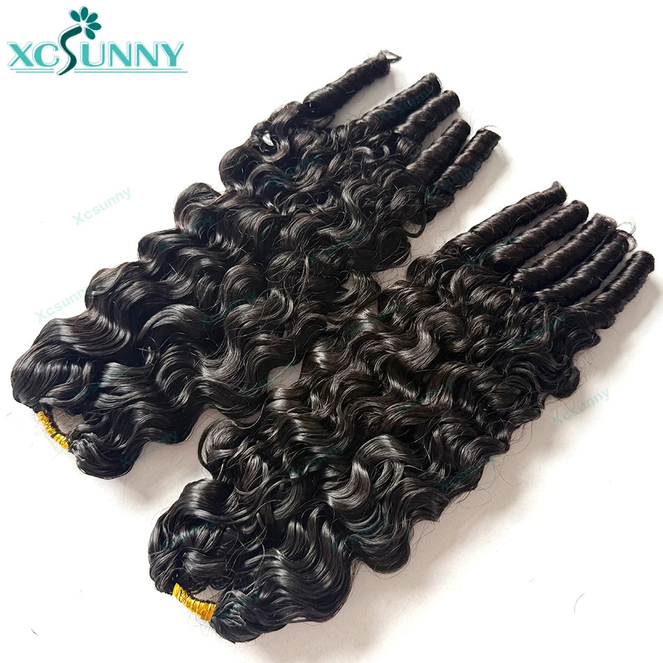 Feather Crochet Human Hair Extensions Curly Water Wave Knotless Pre-Separated Feather Crochet Human Hair With Tight Curly Ends