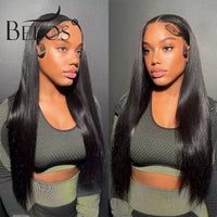 BEEOS Undetectable 13x6 HD Lace Frontal Wig Pre plucked 13x4 HD Lace Full Front Human Hair Wigs For Women Bone Straight Wig 34in