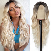 Synthetic Long Lace Wavy Wig for Women 26 Inch Middle Part Curly Natural Looking Heat Resistant Fiber for Daily Party Christmas