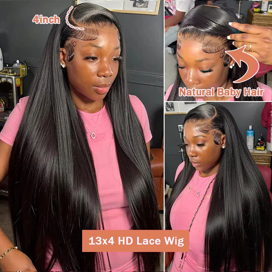 Bone Straight 13x6 HD Lace Frontal Wig 5x5 Closure Glueless Wig 100% Human Hair 30 40 Inch 13x4 Transparent Lace Pre Plucked Wig