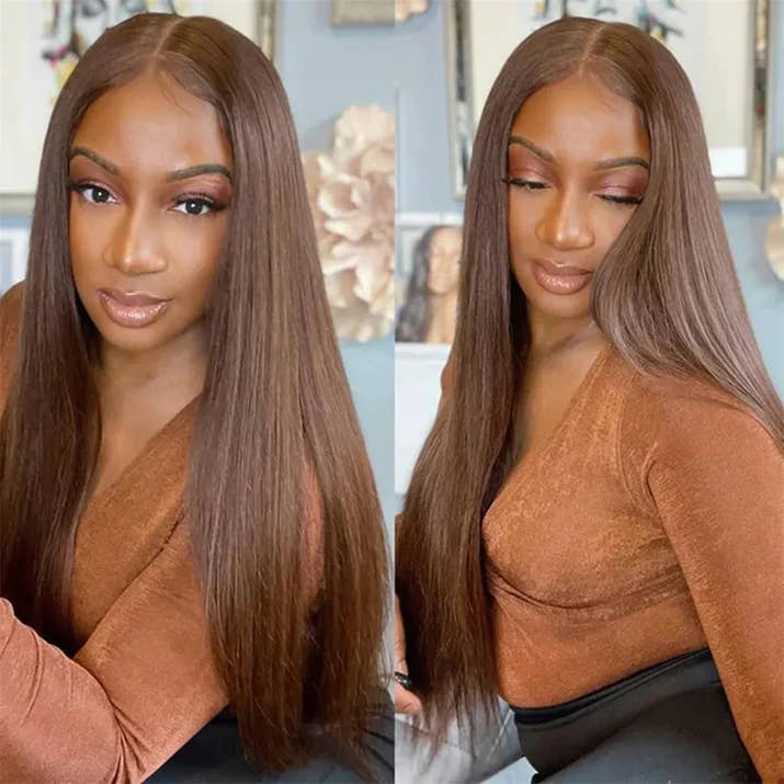 13x4 Chocolate Brown Straight Lace Front Human Hair Wigs 360 Lace Wig 100% Human Hair Pre Plucked Lace Frontal Wig For Women