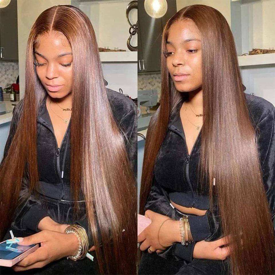 13x4 Chocolate Brown Straight Lace Front Human Hair Wigs 360 Lace Wig 100% Human Hair Pre Plucked Lace Frontal Wig For Women