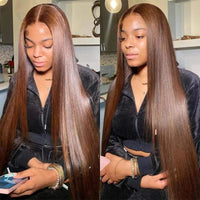 13x4 Chocolate Brown Straight Lace Front Human Hair Wigs 360 Lace Wig 100% Human Hair Pre Plucked Lace Frontal Wig For Women