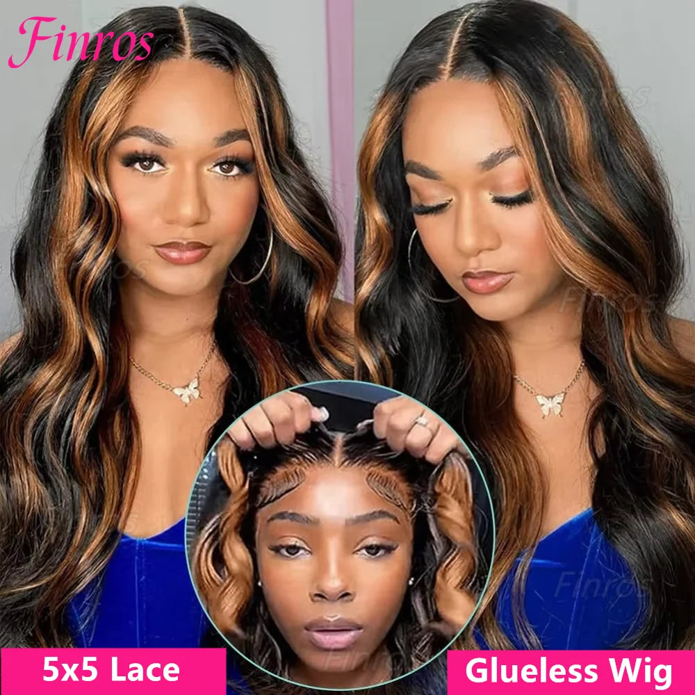 Finros 1b30 Highlight Glueless Human Hair Wigs Ready To Wear Pre Cut Ombre Blonde 13x6 Hd Frontal Body Wave Wigs For Black Women
