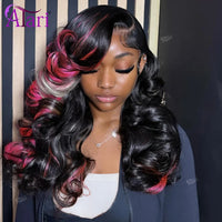 Half Black and Half Highlight Pink Blonde Lace Front Human Hair Wigs 13x6 13x4 Lace Frontal Body Wave Brazilian Wig Pre Plucked