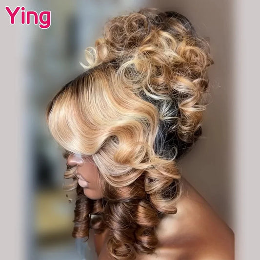 Ying Highlight Honey Blonde 180% Body Wave 13x6 Transparent Lace Front Wig 13x4 Lace Front Wig PrePlucked With Baby Hair