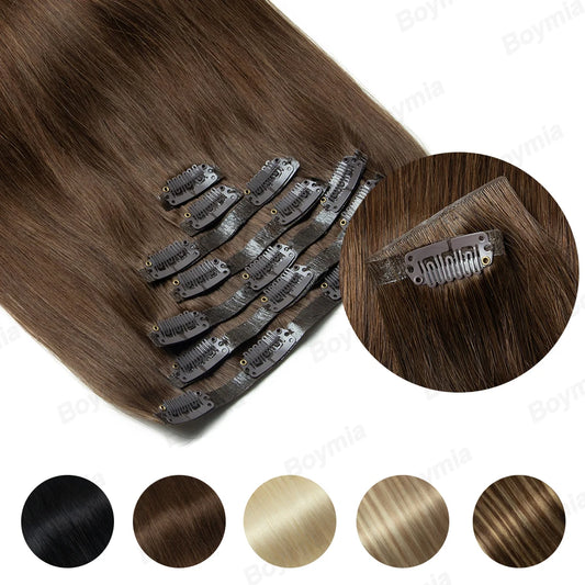 Invisible PU Clip In Hair Extension Human Hair Injected PU Tape Weft Clip in Extension 7Pcs/set 12-24inch 100G 120G Clip On Hair