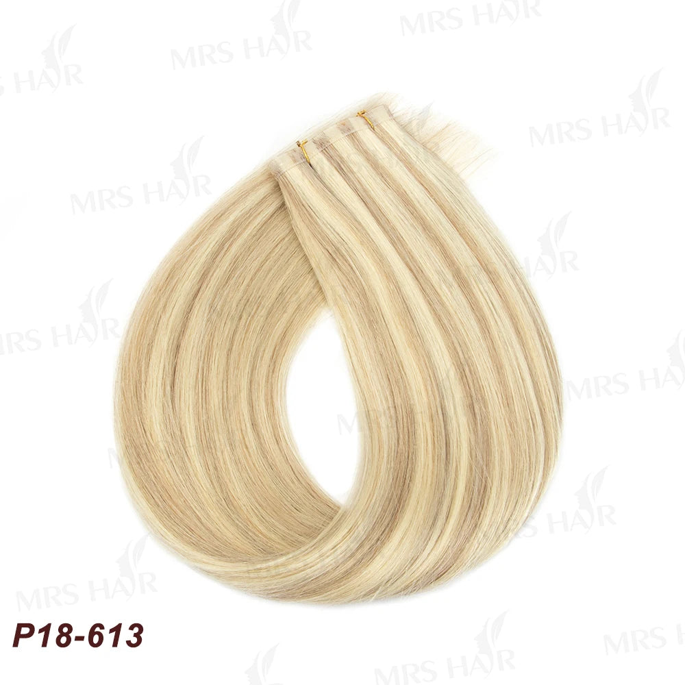Invisible Long Tape PU Weft Human Hair Bundles Real Natural Hair Seamless & No-Glue Injected Tape In Hair Extensions Thick Ends