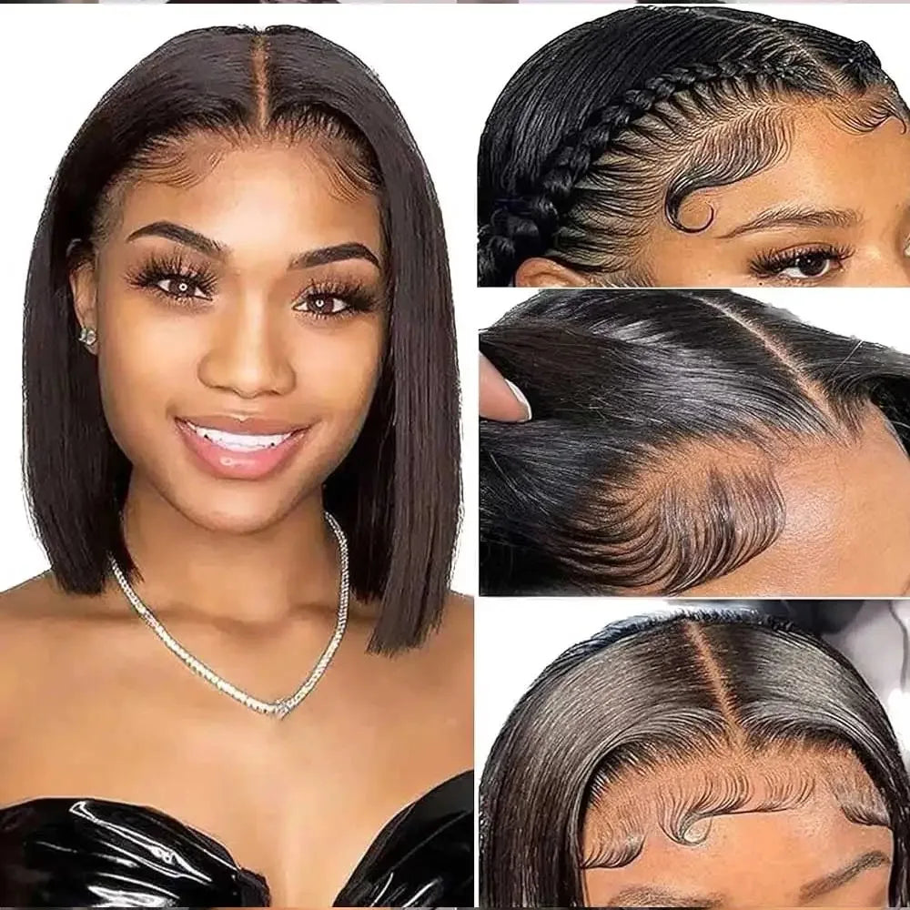 Colored Short Bob Wig Lace Front Wig Grey Pink Straight Human Hair Lace Front Wigs Dark Mint Green13x4 HD Lace Frontal Wigs