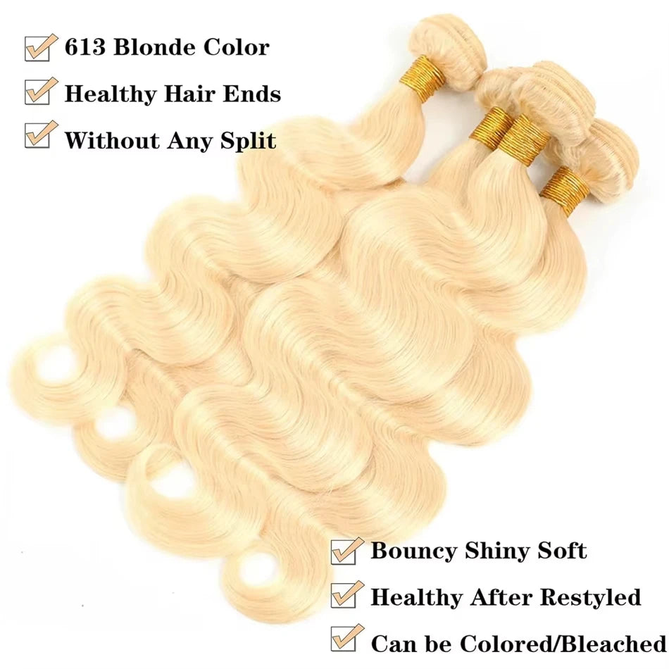 16A Blonde 613 Body Wave Human Hair Bundles 100% Unprocessed Brazilian Remy Hair 30 40 Inch raw hair bundles Weave Extension