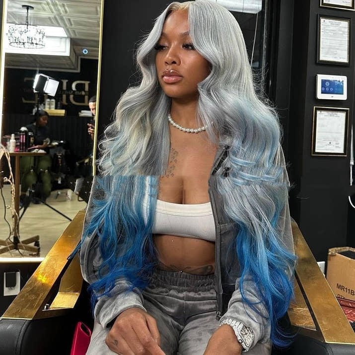 Gray Blue Gradient Lace Wig
