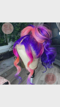 Purple Pink with Orange Sunset Sorbet™  Colored Body Wave 13x6 HD Lace Front Wig PrePlucked With Baby Hair 13x4 Lace Frontal Wigs colored Human Hair